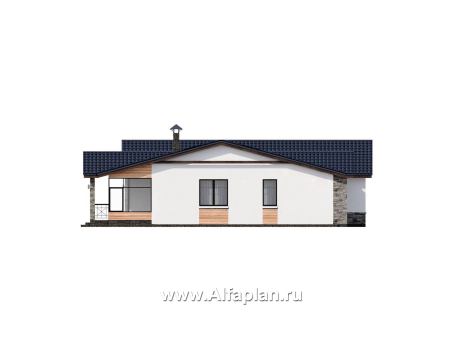 «Альтернатива» - проект современного одноэтажного дома, мастер спальня, с сауной и с террасой - превью фасада дома