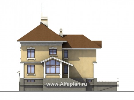 Проект дома из кирпича «Флоренция» в классическом стиле, с террасой, и с цокольным этажом - превью фасада дома