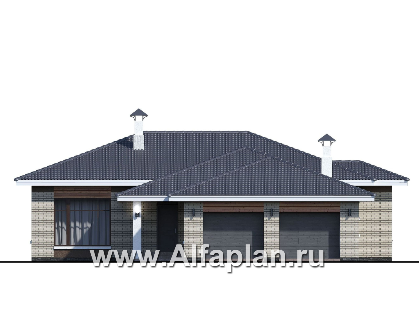 «Покровка» - красивый дом, проект одноэтажногокоттеджа из газобетона, мастер спальня, с террасой и гаражом на 2 авто - фасад дома