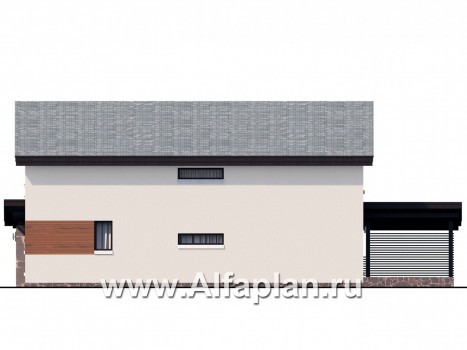 «Писарро» - проект двухэтажного дома для узкого участка, 3 мпальни, с террасой, с односкатной кровлей в стиле минимализм - превью фасада дома