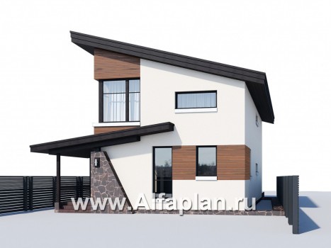 «Писарро» - проект двухэтажного дома для узкого участка, 3 мпальни, с террасой, с односкатной кровлей в стиле минимализм - превью дополнительного изображения №1