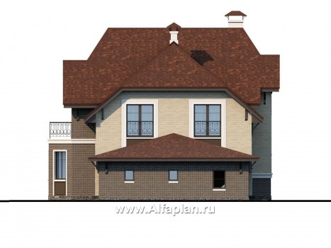 «Ясная поляна» - проект двухэтажного дома, планировка со спальней и кабинетом на 1 эт, с эркером и с гаражом на 1 авто - превью фасада дома