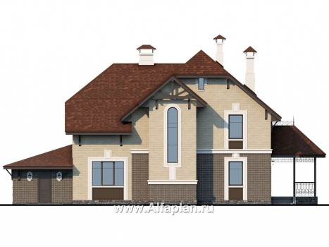 «Ясная поляна» - проект двухэтажного дома, планировка со спальней и кабинетом на 1 эт, с эркером и с гаражом на 1 авто - превью фасада дома