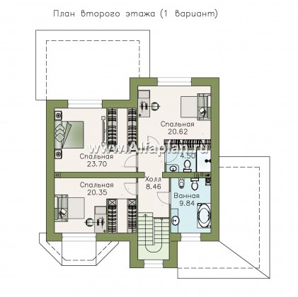 «Амадей» - проект двухэтажного дома, планировка с эркером и с террасой - превью план дома