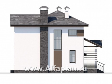 «Панорама» - проект простого двухэтажного дома из газобетона, с навесом на 1 авто, в современном стиле - превью фасада дома