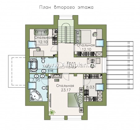 «Гемма»  - проект дома с мансардой, из газобетона, с сауной и с террасой, современный стиль - превью план дома