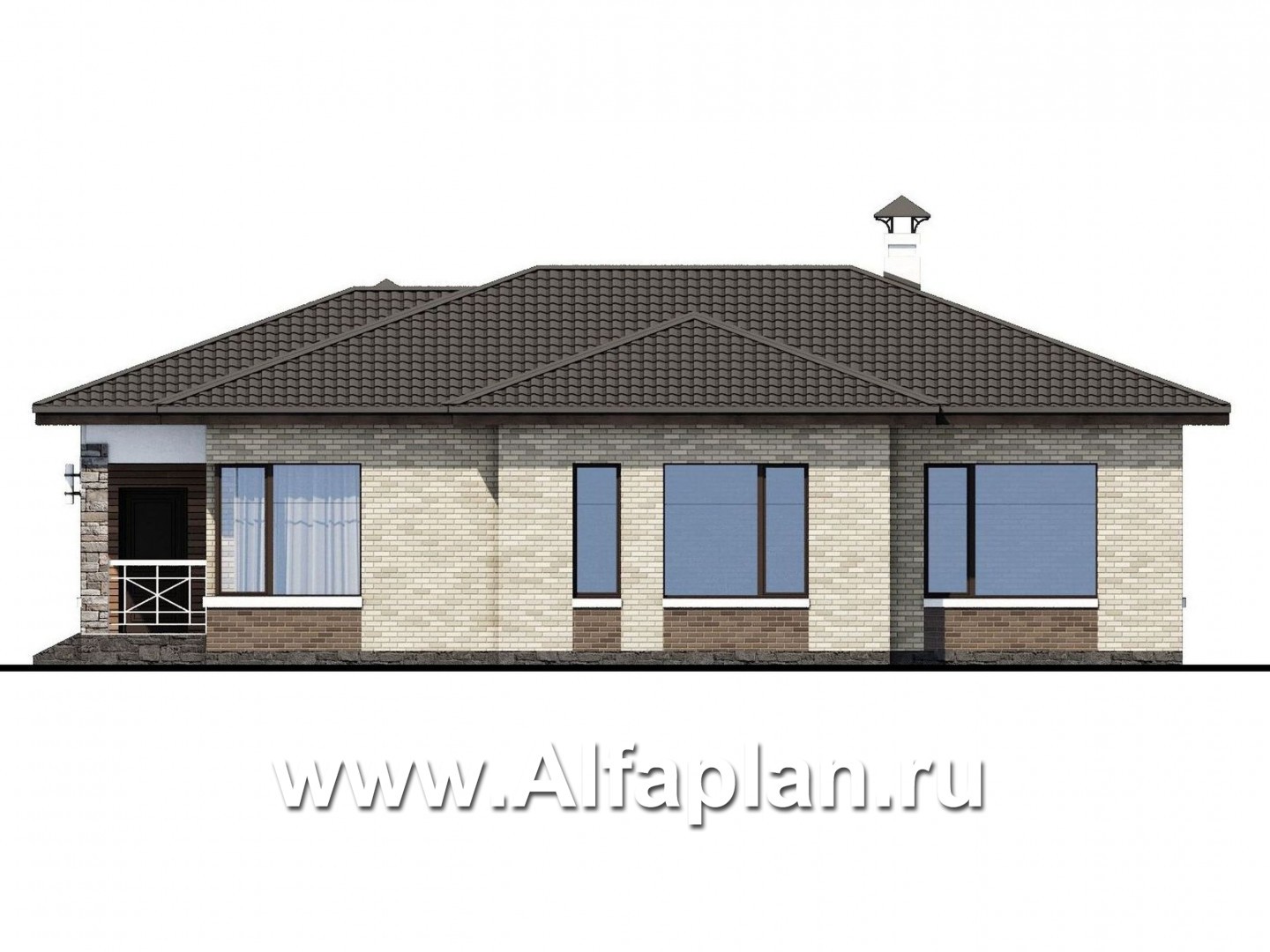 Проекты домов Альфаплан - «Грация» - современный компактный одноэтажный коттедж с террасой - изображение фасада №2