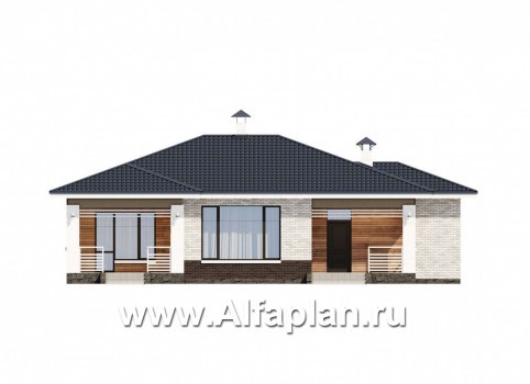 Проекты домов Альфаплан - «Эрато» - современный одноэтажный коттедж с террасой - превью фасада №1