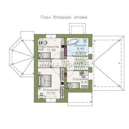 Проект дома с мансардой из газобетона «Оптима», с террасой и гаражом - превью план дома