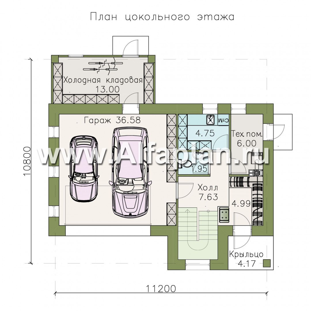Проекты домов Альфаплан - «Альпина» - трехэтажный коттедж с гаражом для маленького участка - изображение плана проекта №1