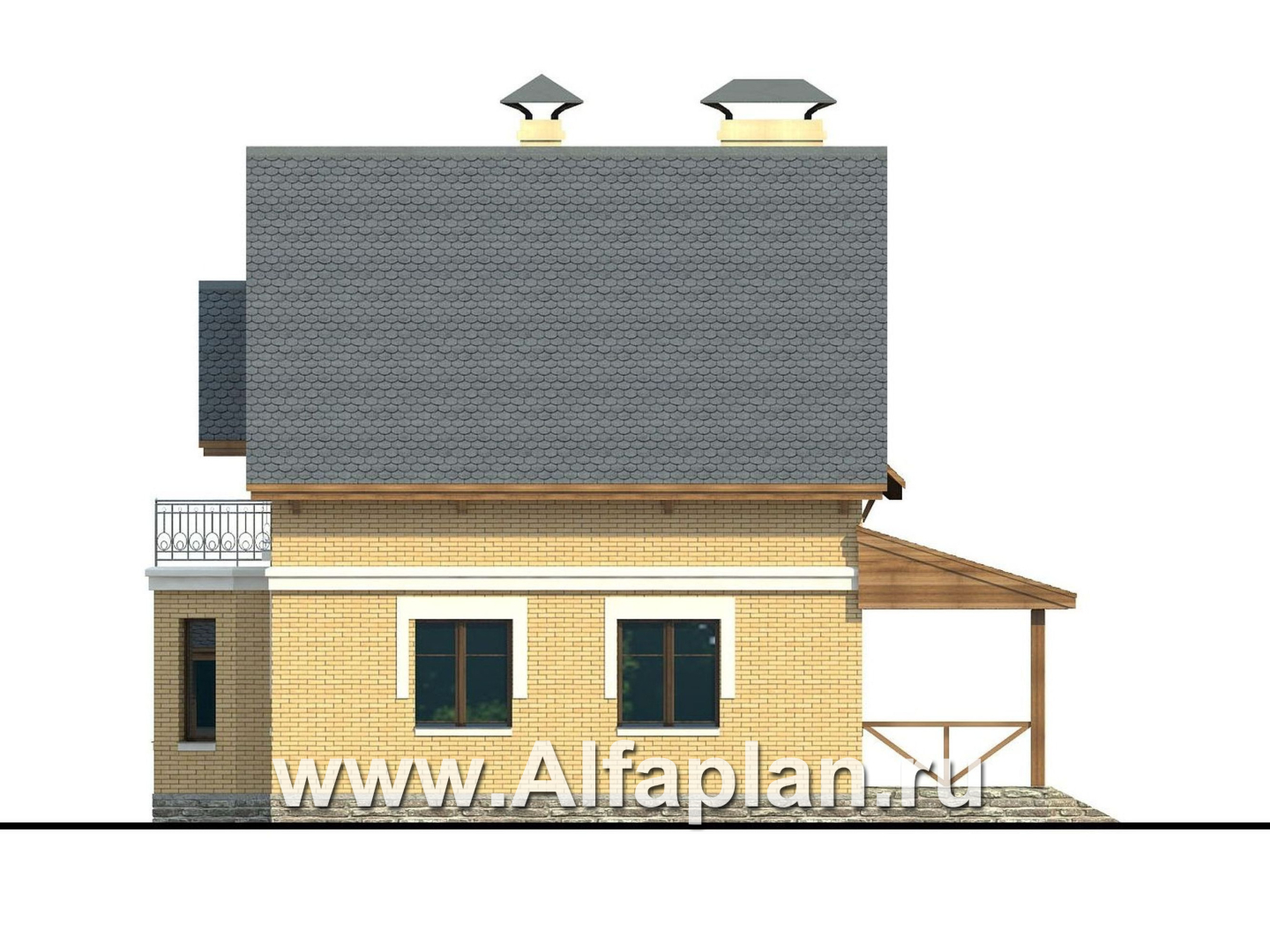 Проекты домов Альфаплан - Дом из газобетона «Шевалье» - изображение фасада №2