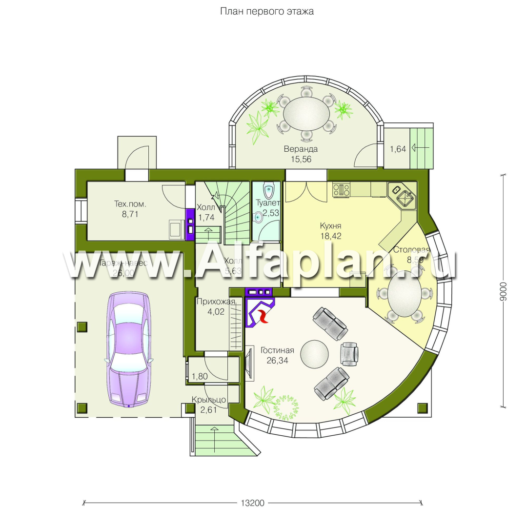 Проекты домов Альфаплан - Дом из газобетона «Боген» с полукруглой гостиной - изображение плана проекта №1