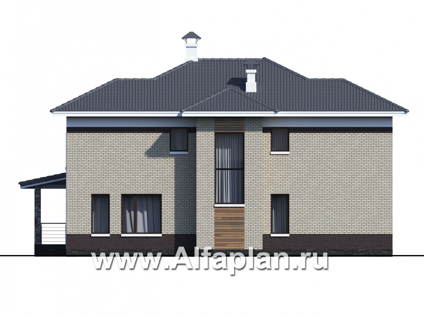 Проекты домов Альфаплан - «Фрида» - проект современного двухэтажного дома с удобной планировкой - изображение фасада №3