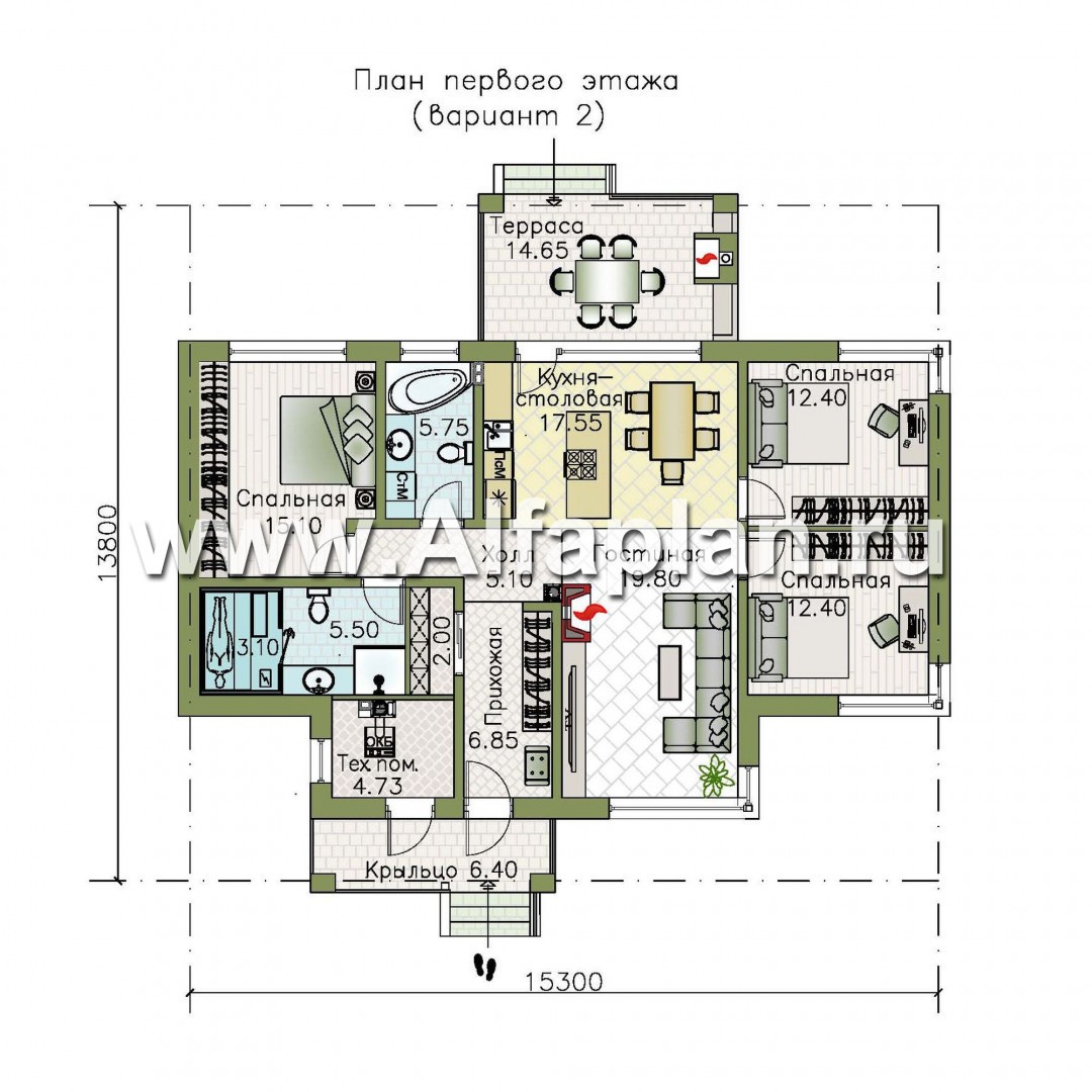 Проекты домов Альфаплан - «Авалон» - стильный одноэтажный дом с угловым остеклением - изображение плана проекта №2