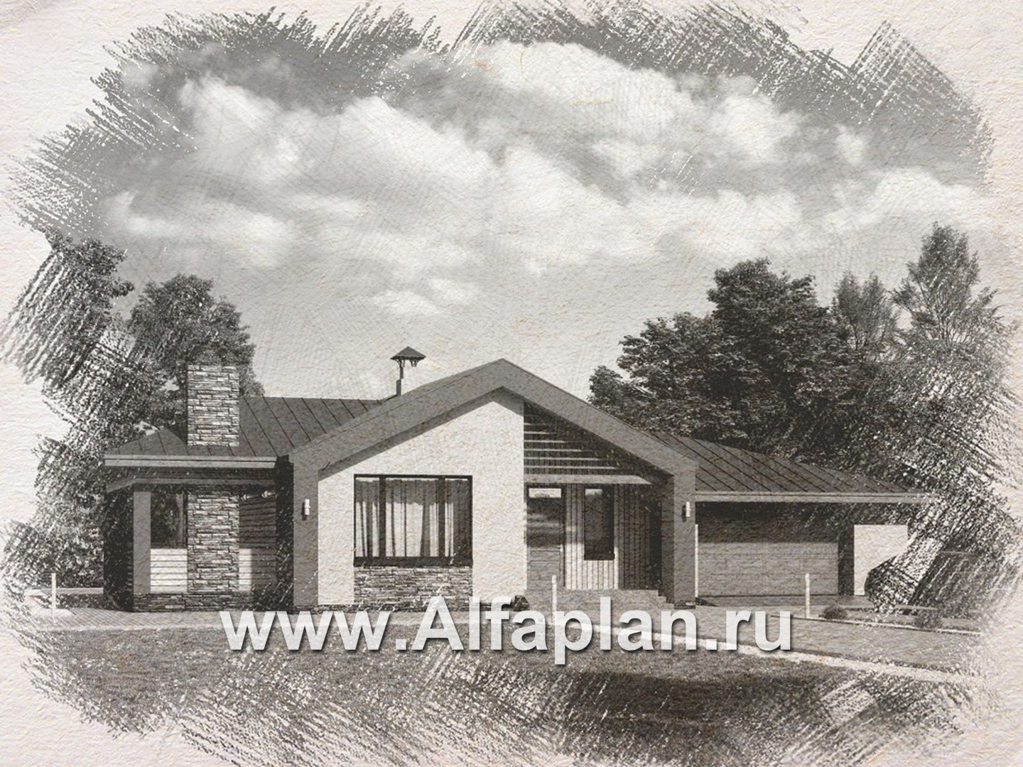 Проекты домов Альфаплан - «Аркада» - современный одноэтажный дом с террасой и большим гаражом - дополнительное изображение №1