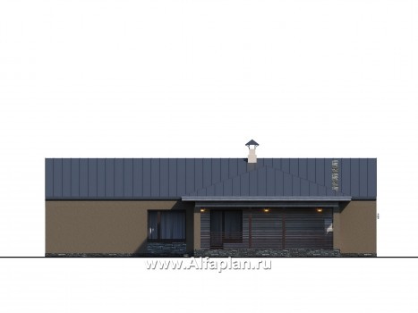 Проекты домов Альфаплан - «Аркада» - современный одноэтажный дом с террасой и большим гаражом - превью фасада №2