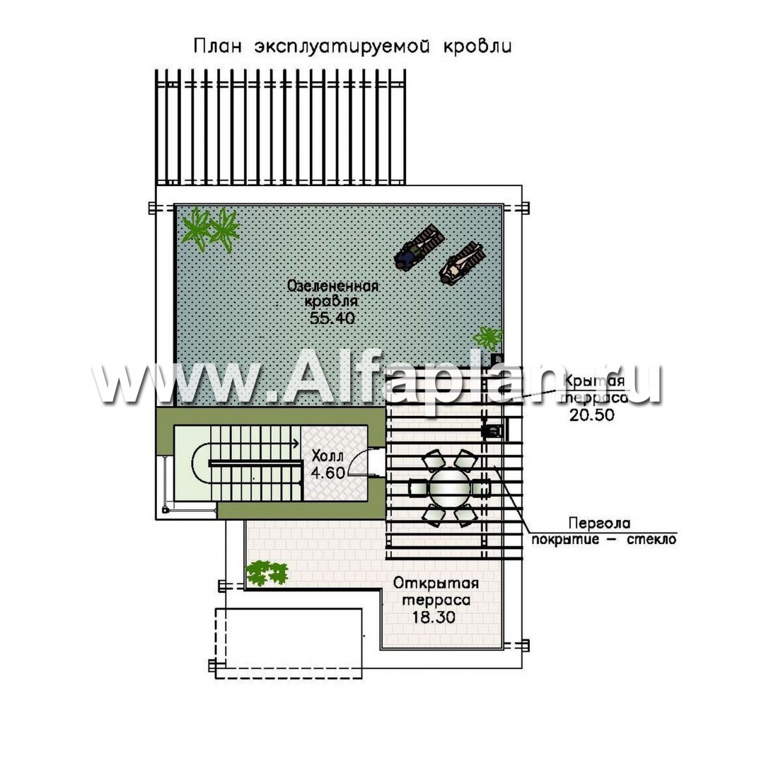 Проекты домов Альфаплан - «Золотой ключик» — современный дом с плоской эксплуатируемой кровлей - план проекта №3