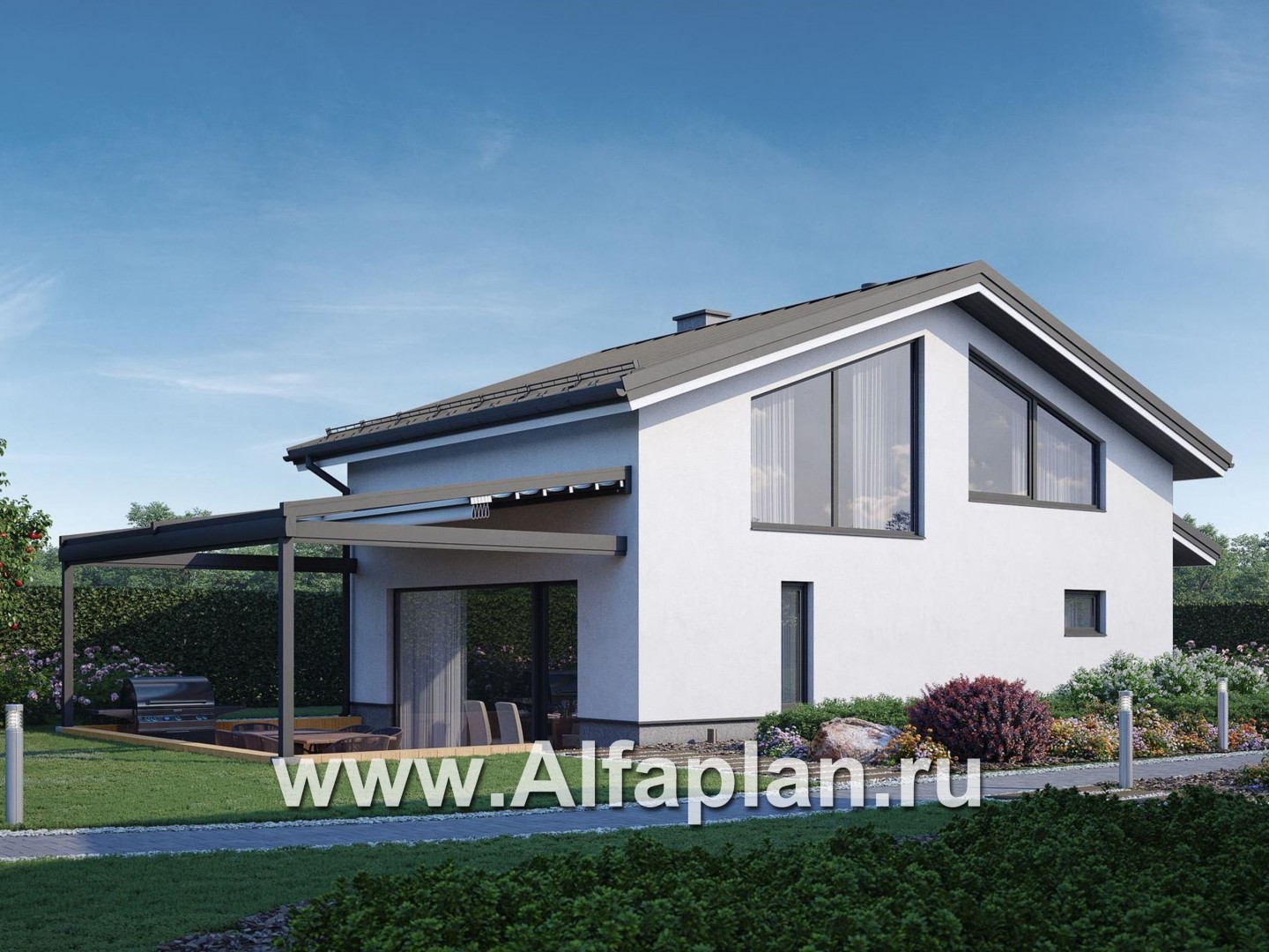 Проект бани с мансардой и с террасой, дом для отдыха, дача - основное изображение