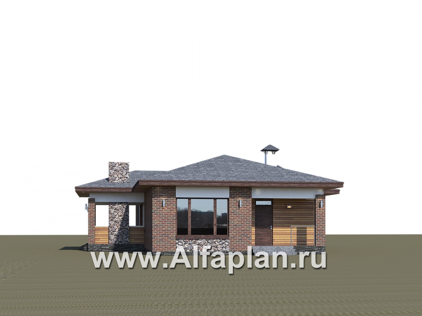 «Притяжение» - проект одноэтажного дома из газобетона, с террасой, 3 спальни - дизайн дома №1