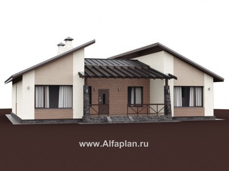 Проекты домов Альфаплан - «Стрельна» - одноэтажный дом с четырьмя комнатами и террасой - превью дополнительного изображения №1