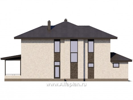 Проекты домов Альфаплан - Двухэтажный дом из газобетона с гаражом - превью фасада №3