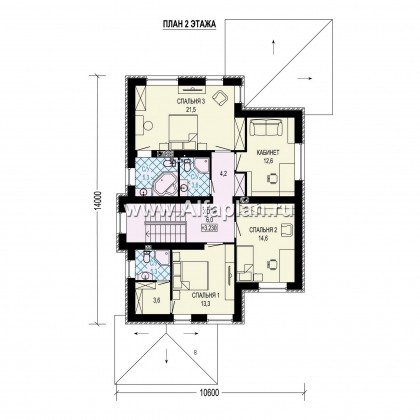 Проекты домов Альфаплан - Двухэтажный дом из газобетона с гаражом - превью плана проекта №2
