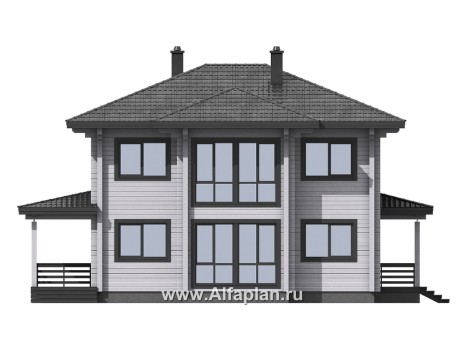 Проекты домов Альфаплан - Проект двухэтажного дома из клееного бруса - превью фасада №1
