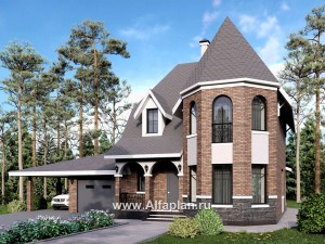 Проекты домов Альфаплан - Проект двухэтажного дома с эркером и гаражом - превью основного изображения