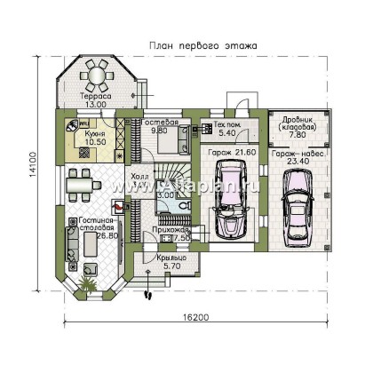 Проекты домов Альфаплан - Проект двухэтажного дома с эркером и гаражом - превью плана проекта №1