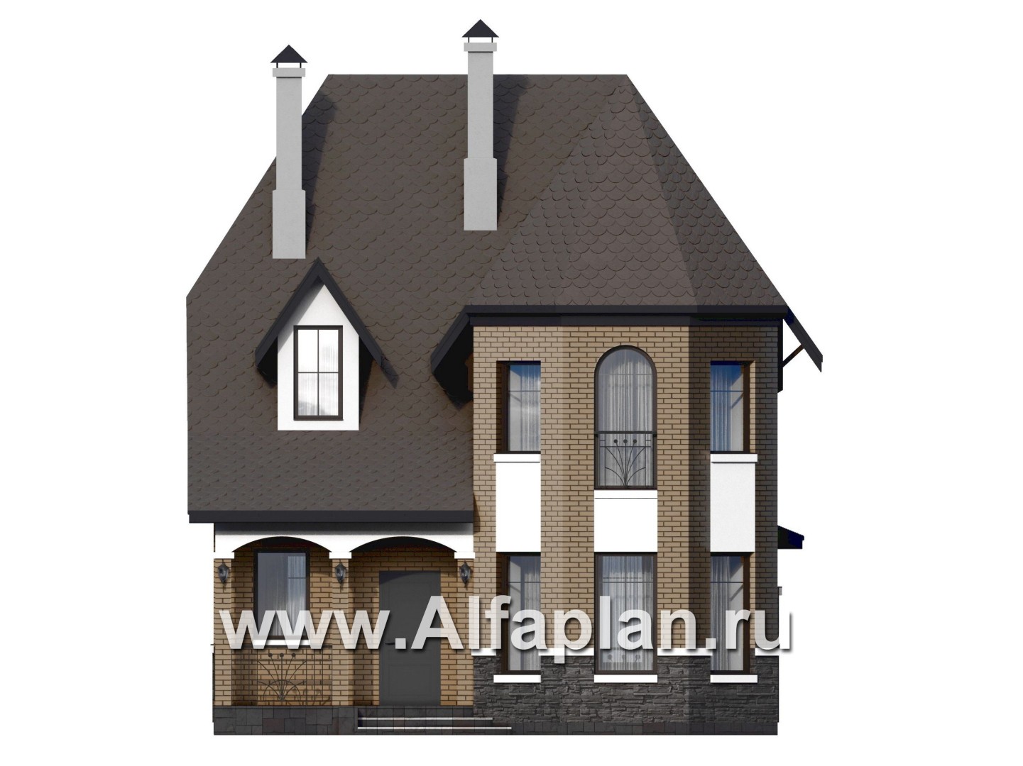 Проекты домов Альфаплан - Проект двухэтажного дома с эркером - изображение фасада №1