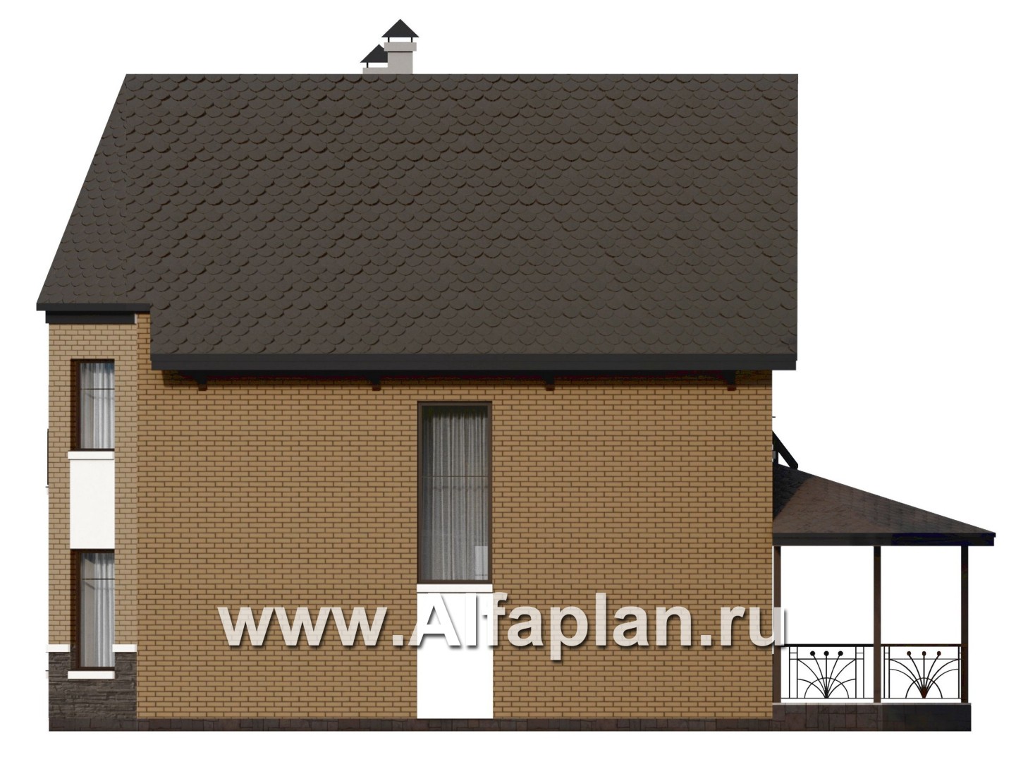 Проекты домов Альфаплан - Проект двухэтажного дома с эркером - изображение фасада №2