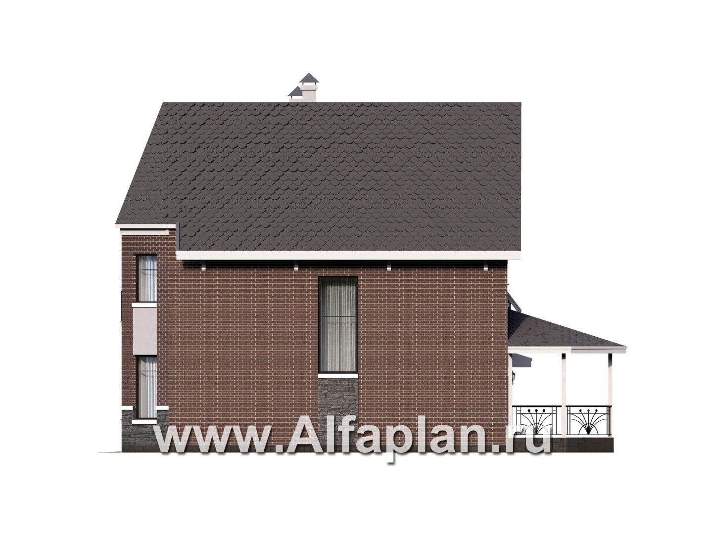 Проекты домов Альфаплан - Проект двухэтажного дома с эркером и гаражом - изображение фасада №2