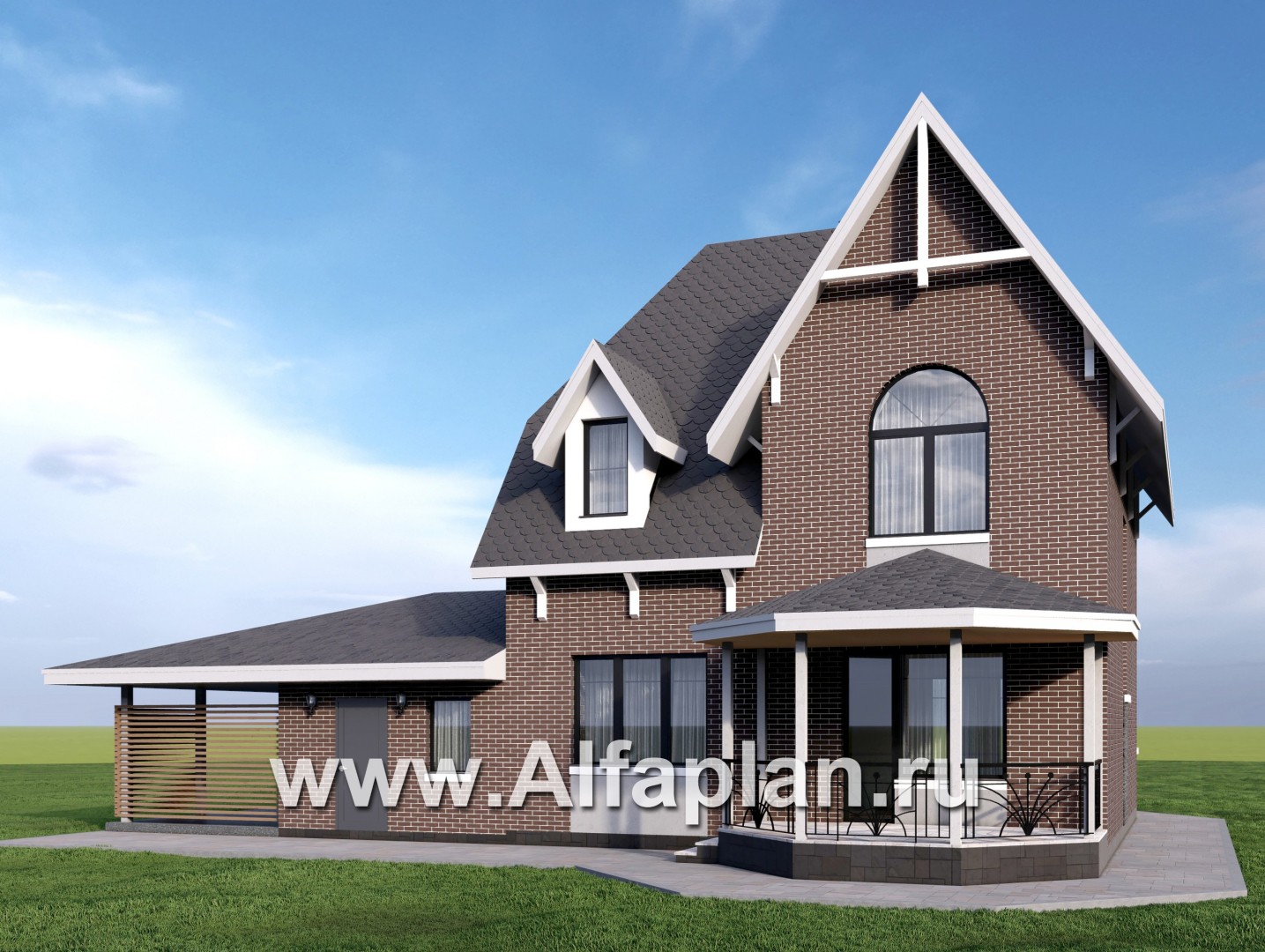 Проекты домов Альфаплан - Проект двухэтажного дома с эркером и гаражом - дополнительное изображение №2