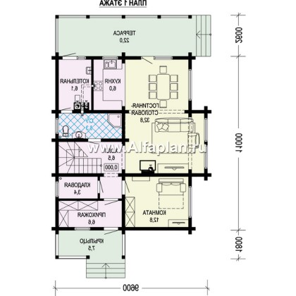 Проекты домов Альфаплан - Проект двухэтажного дома из клееного бруса - превью плана проекта №1