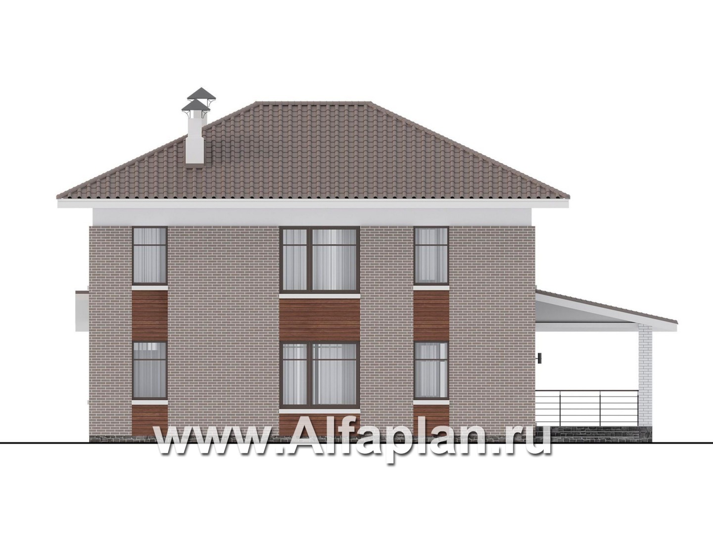 Проекты домов Альфаплан - Проект двухэтажного дома с лестницей в гостиной - изображение фасада №4