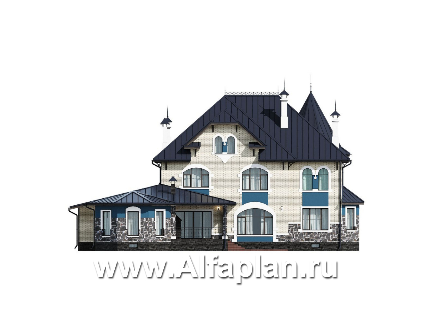 «Дворянское гнездо» - проект двухэтажного дома,  с двусветной гостиной и бассейном, семейный особняк в русском стиле - фасад дома