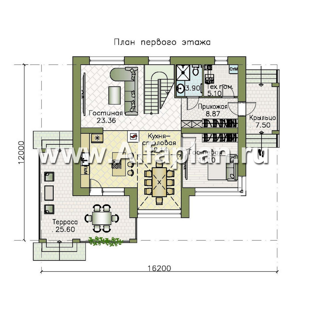 «Триггер роста» - проект двухэтажного дома из блоков, с террасой и вторым светом, в стиле Райта - план дома