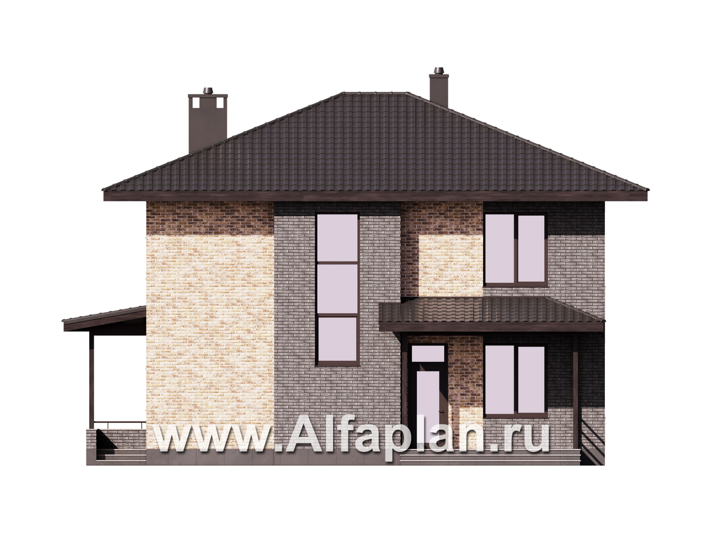 Проект двухэтажного дома, с кабинетом на 1 эт и с террасой, в современном стиле - фасад дома