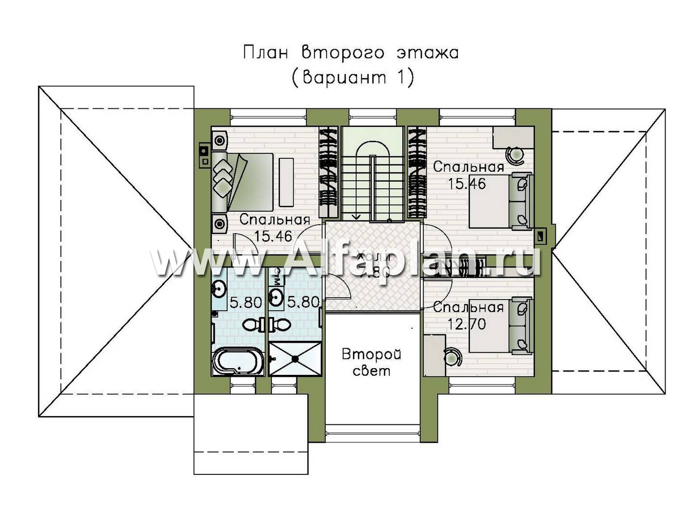 «Компас» - проект двухэтажного дома из газобетона, стеррасой и гаражом, в стиле Райта - план дома