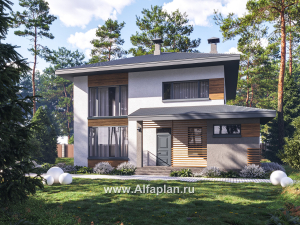 Превью проекта ««Чистая линия» - проект дома, 2 этажа, мастер спальня, с террасой, кладовая на входе, в современном стиле»