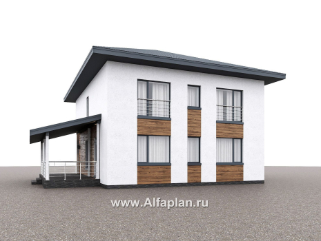 «Чистая линия» - проект дома, 2 этажа, мастер спальня, с террасой сбоку, в современном стиле - превью дополнительного изображения №1