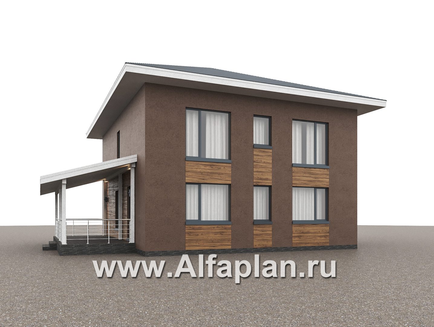 «Чистая линия» - проект дома, 2 этажа, с двусветной гостиной, с террасой, в современном стиле - дизайн дома №4