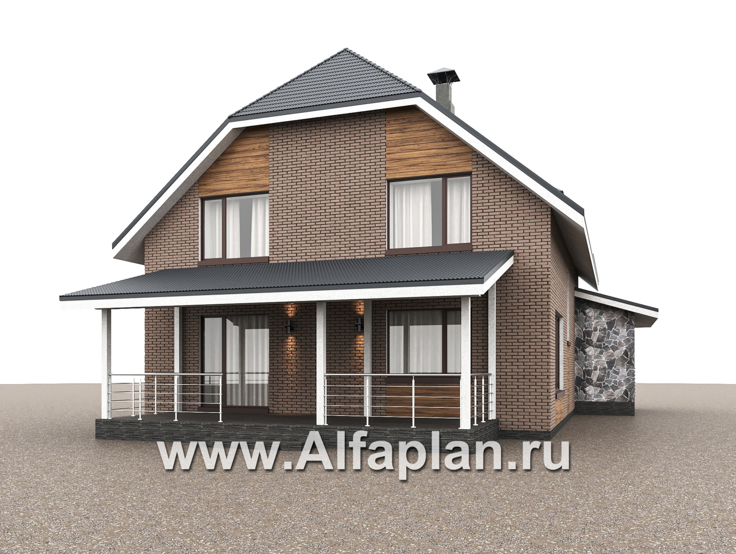 «Династия» - проект дома с мансардой, с террасой, мастер спальня - дизайн дома №2