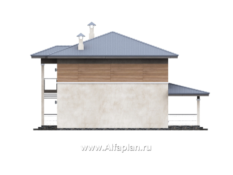 «Невада» - проект двухэтажного дома из газобетона, с террасой, в стиле Райта - превью фасада дома