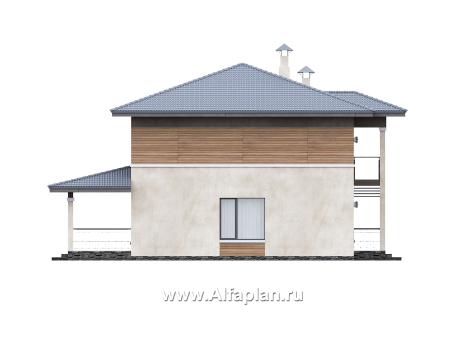 «Невада» - проект двухэтажного дома из газобетона, с террасой, в стиле Райта - превью фасада дома