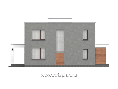 «Селектум» - красивый проект двухэтажного дома, планировка с мастер спальней, двусветная столовая, плоская крыша, в стиле минимализм - превью фасада дома