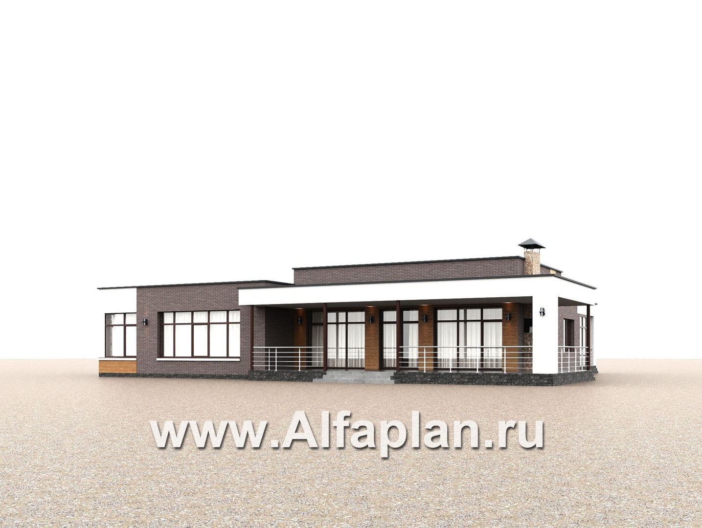 «Финансист» - проект одноэтажного дома, планировка мастер спальня, с сауной и с террасой  - дизайн дома №1