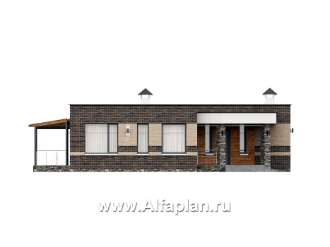 «Биссектриса» - проект одноэтажного дома с плоской крышей, с диагональным планом,  гостиная в форме кристалла, с террасой - превью фасада дома
