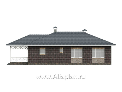 «Розенхайм» - проект одноэтажного дома в баварском стиле, планировка гостиная с эркером, кабинет и 2 спальни, с террасой  - превью фасада дома