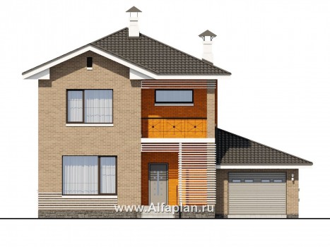 Проекты домов Альфаплан - «Серебро» - современный экономичный дом с гаражом - превью фасада №1